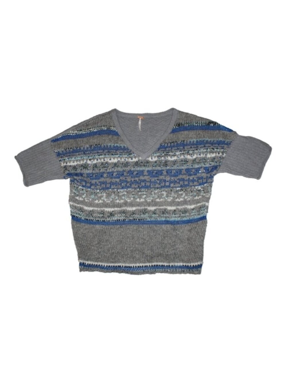 Women Free People Gray Dolman Rolled Sleeve Sequin V Neck Winter Sweater Size XS